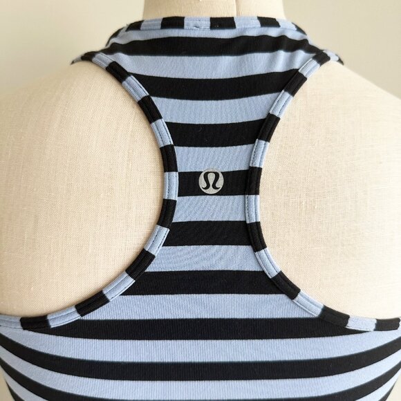 Lululemon Cool Racerback Tank Top Womens Size 6 Blue and Black Striped - Picture 4 of 4